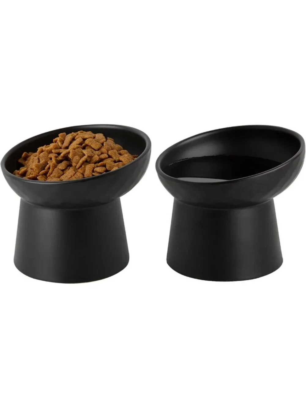 Tilted Ceramic Cat Bowls Set - Whisker-Friendly Raised Pet Feeders for Cats